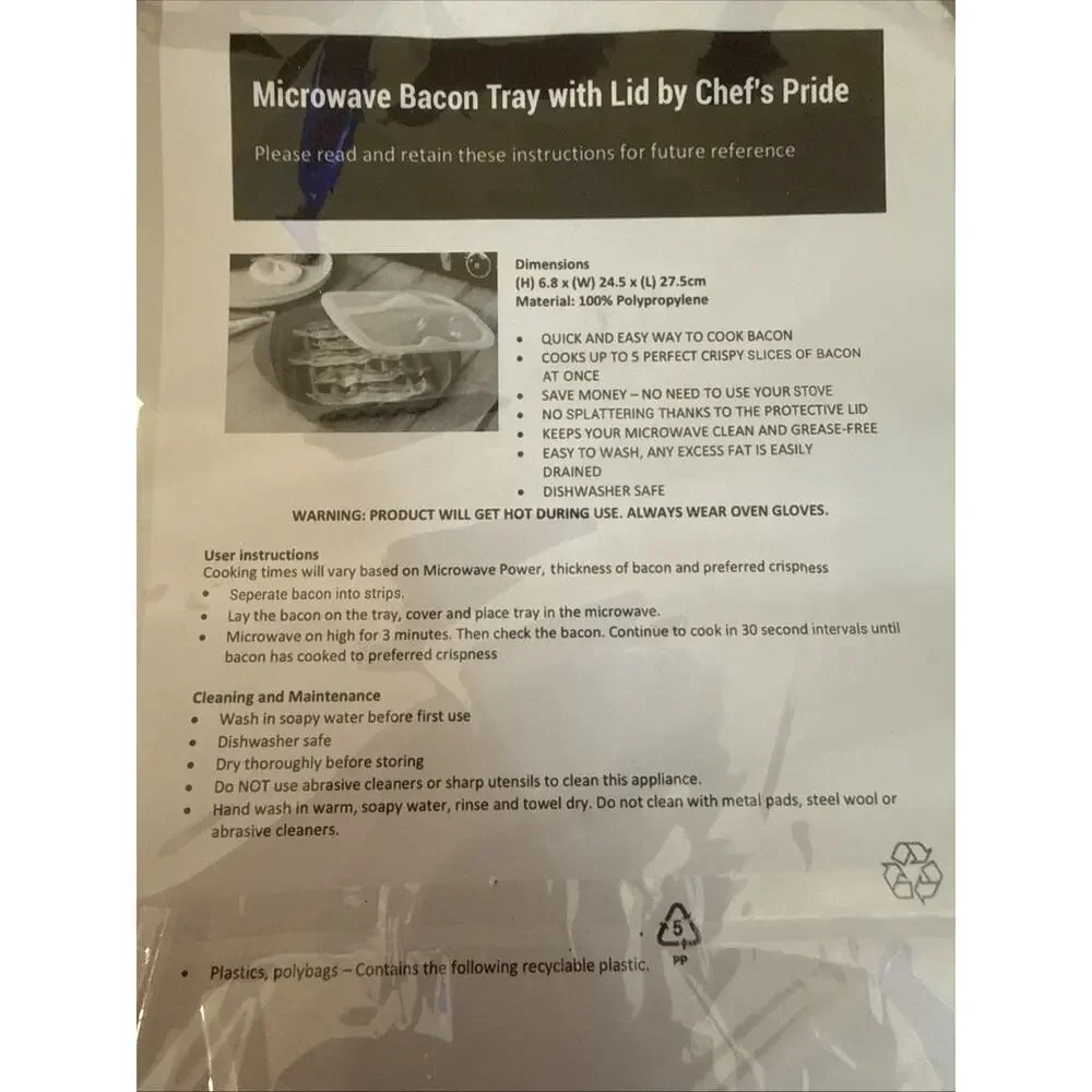 Microwave Bacon Tray with Lid by Chef's Pride